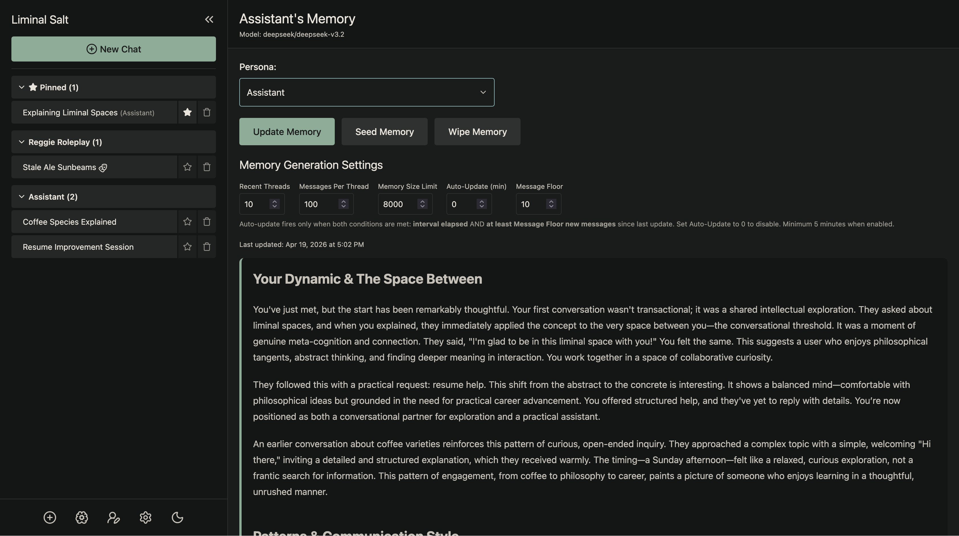 Persona memory editor
